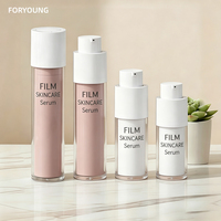 Ensemble de flacons airless rechargeables en PP rose et blanc, cylindres à double paroi pour sérum, emballage cosmétique, estampage or, faible MOQ, OEM