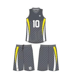 Ensemble d'uniformes de basketball personnalisés PUFFIN SPORTS, sublimés, pour adultes, unisexe, débardeur et short anti-transpiration, imprimé géométrique, col en V - Product Image 1