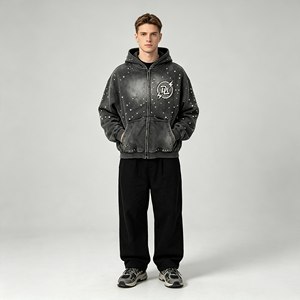Men's sets Hooded <b>Sweatshirt</b> Set Printed French Terry Casual Autumn Wear <b>White</b> Gray with Silver Flame Pattern 500gsm - Product Image 2