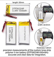 Batteries lithium-ion personnalisées OEM ODM, 700 mAh, 900 mAh, 3,7 V, avec BMS intégré, semi-solides LiCoO2, 500 cycles, approuvées KC ROHS
