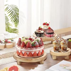 Round Wooden Cake Stand Natural Wood Color For Food Display <b>Storage</b> <b>Trays</b> Standing Type Living Room Use - Product Image 1