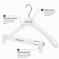 Cintres en plastique PP personnalisés avec logo HeOEM, antidérapants, robustes, pour présentation de vêtements en magasin, couleurs variées, faible MOQ 30 pièces