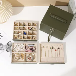Custom Design Aesthetic Leather Jewelry Boxes Elegant Appearance Mirror For Ring Earring Bracelet Gift Packaging