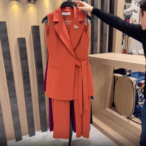 Completo da <span class=keywords><strong>donna</strong></span> elegante a tinta unita con top senza maniche a collo risvoltato e <span class=keywords><strong>pantaloni</strong></span> lunghi, set slim da 2 pezzi per feste e occasioni speciali - Product Image 3