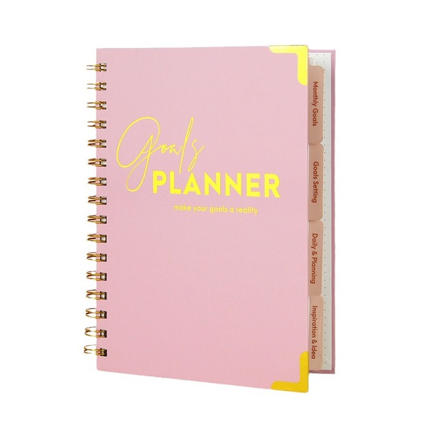 Girls Gift Custom Gold Logo Pink 2026 Weekly Planner Printing Journal Goal Planner Travel Diary Gift Hardcover Spiral Notebook