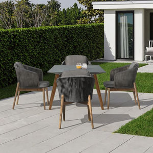 Outdoor <strong>Teak</strong> Wood Square <strong>Table</strong> with Garden Rope Chairs for Apartment Villa Courtyard Park &amp; Patio Use - Product Image 1