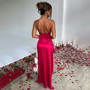 Été Nouveau Style Design Temperament Sexy Slim Shoulder Split Satin Dress Women - Product Image 3