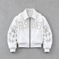 Blouson Homme à Points Cloutés et Lettres, Zippé, Col Rabattable, Doublure Polaire Réversible, Hiver, Décontracté, Streetwear, OEM