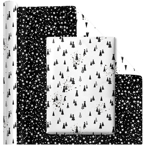 Bronzing Star Pattern Gift Wrapping <b>Paper</b> Roll Wholesale Black Christmas Tree Pattern Wrapping <b>Paper</b> Holiday Packing <b>Paper</b> - Product Image 1