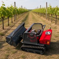 Tondeuse télécommandée sur chenilles pour désherbage de vergers, défrichement de pentes, entretien de jardins, pente de 55 degrés, chenilles en caoutchouc, diesel