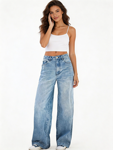 Jean baggy vintage américain pour <span class=keywords><strong>femme</strong></span>, taille haute, coupe droite, jambe large, en denim bleu délavé, style streetwear <span class=keywords><strong>chic</strong></span> rétro - Product Image 2