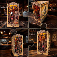 Kit Fai-da-Te per Casa delle Bambole in Miniatura in Legno, Città dei Cowboy, Puzzle 3D da Assemblare, Inserto per Libreria con Luce LED, Regalo Giocattolo