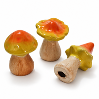 Décoration en céramique en forme de champignon, ensemble de 3 pièces, ornement de table d'automne, statue de jardin, pot de plante décoratif avec glaçure brillante orange-jaune