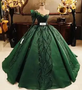 Gaun prom malam payet bermanik kristal hati manis renda hijau mewah baru 2023 gaun pengantin