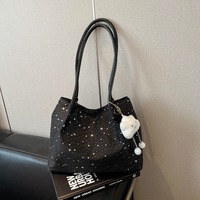 Sac fourre-tout en toile à imprimé étoilé avec breloque nuage, sac à main à poignée souple pour femme, grande capacité, idéal pour les voyages et les trajets quotidiens