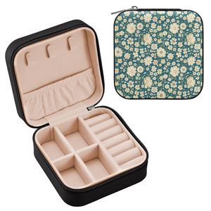 Boîte à bijoux de luxe en cuir PU, imprimé marguerite verte, intérieur en velours, étui de rangement - Product Image 2