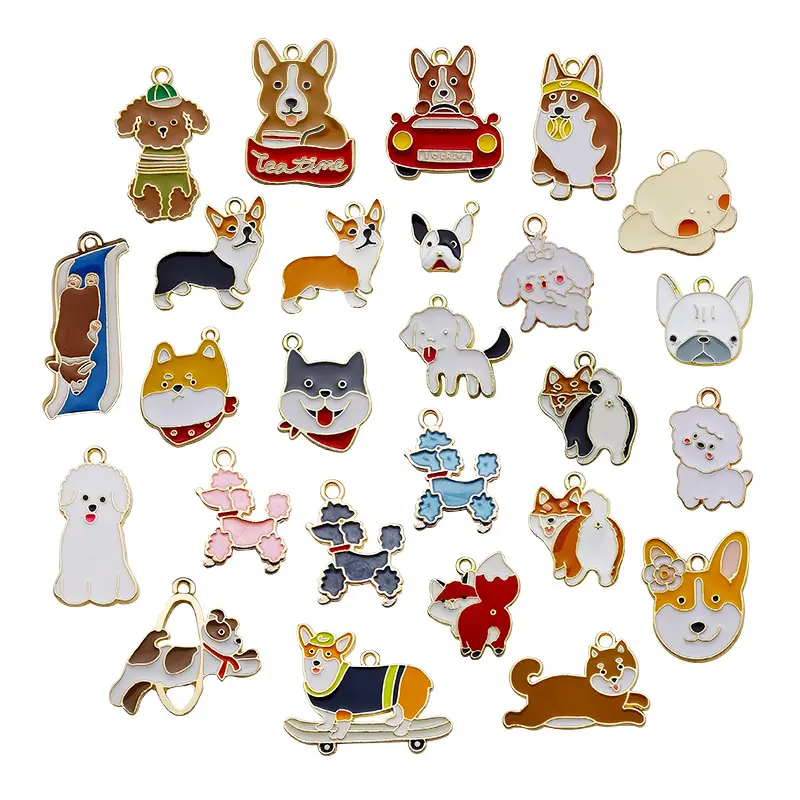 Enamel Dog Cute Puppy Charms Animals Charms Pendant Alloy Enamel Pendants Dangle Animals Charms for Necklace Earring