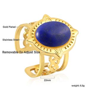 Anillos Ajustables Personalizados de Acero Inoxidable Vintage con Baño de Oro de 18K y Circonita Cúbica, con Piedra Natural Verde, Resistentes al Agua - Product Image 4