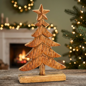 Natural Wood <b>Christmas</b> Tree Stand Tabletop Ornament Carved Wooden Holiday <b>Decor</b> for Home <b>Office</b> - Product Image 3