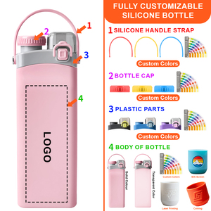 Botella de agua plegable de silicona con doble tapa y doble boca, 600 ml, botella de agua deportiva plegable con pajita, botella portátil para beber - Product Image 4