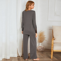 Ensemble de pyjama deux pièces tricoté respirant à col rond et taille élastique pour femme, style européen et américain, 180g, manches longues, collection automne-hiver