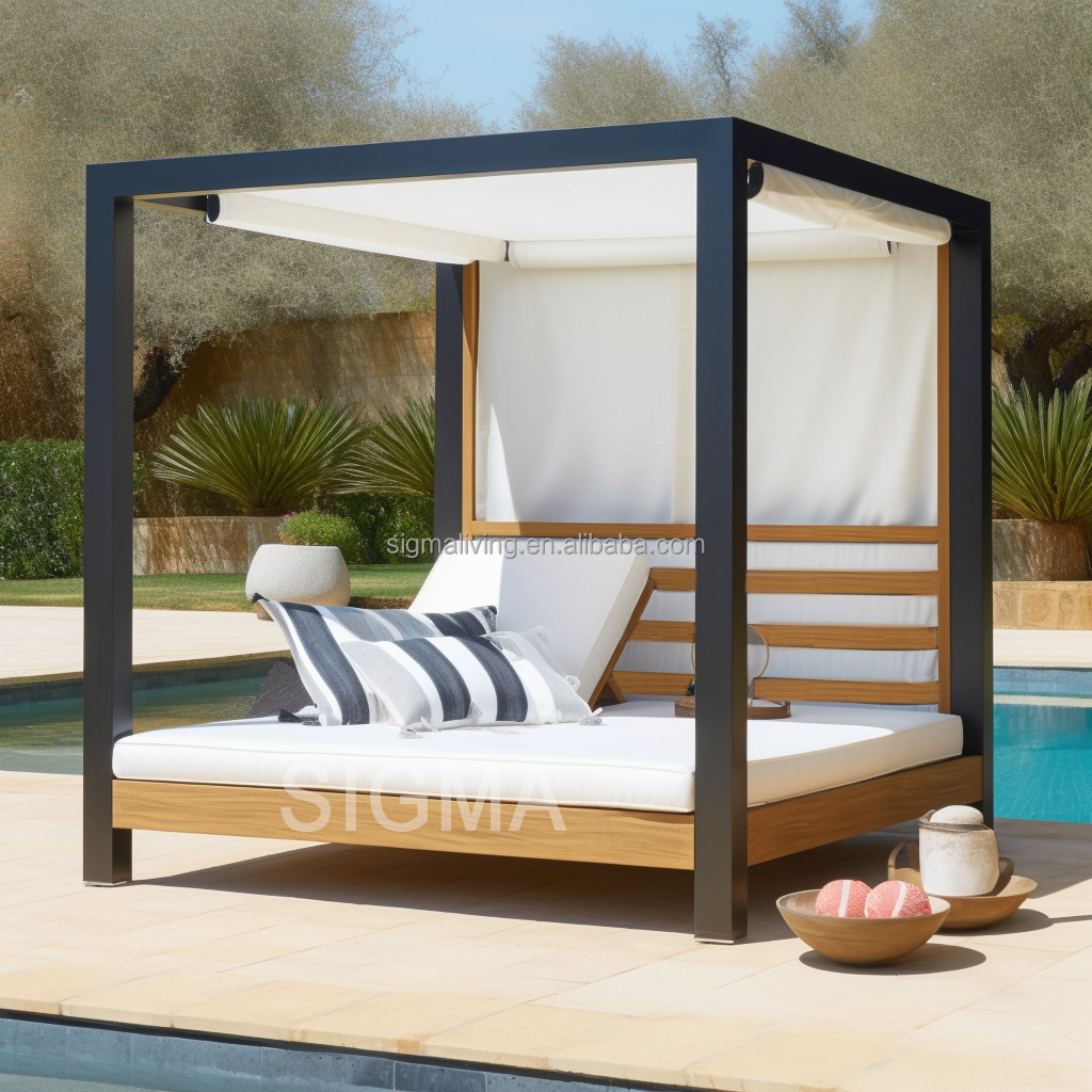 newly design water-resistant garden teak daybed outdoor furniture canopy bed garden furniture patio sunbed