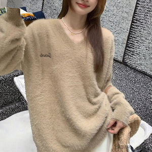 Lady Fashion Custom Fit Plus Size Nylon/Acrylique V-Neck Sweater Computer-Knitted Floral Casual Style Breathable Winter Season - Product Image 3