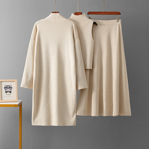 Ensembles 3 Pièces Personnalisables Femme : Cardigan Tricoté, Jupe Trapèze, Gilet Élégant Sans Manches, Robe Tricotée Décontractée Hiver Longueur Genou - Product Image 5