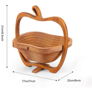 Custom Apple Shape Bamboo Collapsible Fruit <strong>Gift</strong> <strong>Basket</strong> with Handle - Product Image 3