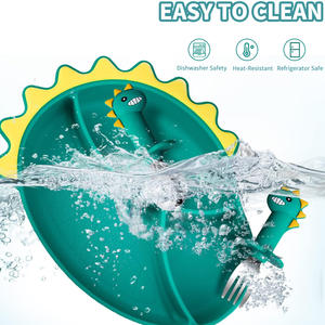 Cuillères et fourchettes en acier inoxydable de 3 pièces avec plaques d'aspiration en forme de <span class=keywords><strong>dinosaure</strong></span>, ensemble d'alimentatio - Product Image 5