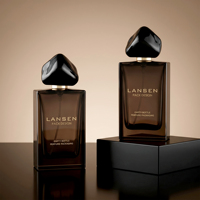 Flacon de parfum de luxe vide en verre de 50 ml, flacon de cologne carré brun ambre de luxe avec bouchon personnalisé et emballage cadeau