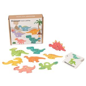 Cartes d'association de lettres sur le thème des dinosaures, puzzles en bois de dinosaures pour enfants, jouets éducatifs pour l'apprentissage précoce des enfants - Product Image 1