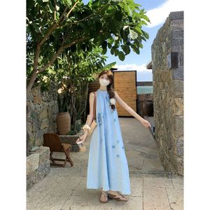 Vestido Largo Halter con Estampado Floral Estilo Francés, Transpirable, de Chifón, para Playa, Vacaciones de Verano - Product Image 3