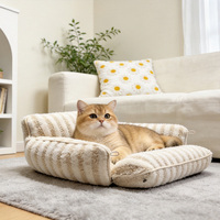 Jacquard-Gestreiftes Lammwoll-Modebett für Katzen und Hunde, Weiches Tragbares Waschbares Reise- und Heim-Sofa