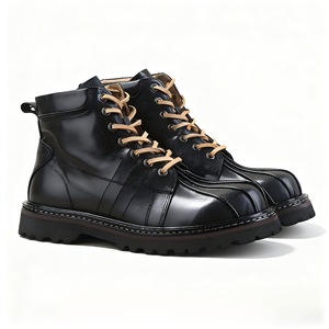 รองเท้าบูทผู้ชายสไตล์ตะวันตก หนังแท้คุณภาพสูง กันน้ำ แบบผูกเชือก พรีเมียม กันลื่น ทนทานต่อการสึกหรอ ดีไซน์ย้อนยุค ระบายอากาศได้ดี - Product Image 2