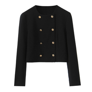 Otoño nueva <span class=keywords><strong>mujer</strong></span> estilo americano Simple versátil manga larga <span class=keywords><strong>traje</strong></span> de doble botonadura <span class=keywords><strong>chaqueta</strong></span> pantalones con decoración de botones - Product Image 3