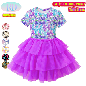 Vestito Casual da Principessa per Bambine, Top Traspirante in Bambù, Gonna in <span class=keywords><strong>Tulle</strong></span> a Strati con Stampa Personalizzata e <span class=keywords><strong>Maniche</strong></span> Corte, OEM - Product Image 5