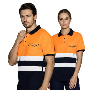 Polo de sécurité haute visibilité réfléchissant coupe-vent certifié CE/UE orange marine avec poche en polyester unisexe pour le travail - Product Image 1