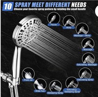 Pommeau de douche haute pression avec poche, 10 réglages de pulvérisation combinés, pommeaux de douche à économie d'eau avec tuyau en acier inoxydable, support et PT