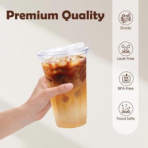Gobelets en plastique PET transparents à paroi simple de 12 oz, 16 oz, 20 oz, écologiques, avec impression de logo personnalisé, pour boissons froides, avec couvercles pour café - Product Image 2