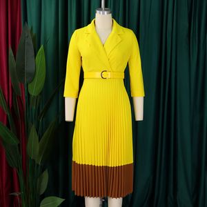 Traje Elegante de Otoño Invierno para Mujer, Plisado, Midi, Estilo Europeo Americano, Cuello de Solapa, Color Sólido, para Oficina - Product Image 5