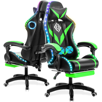 Logo brodé vert Bon fournisseur Tapis de souris personnalisé gratuit Chaise de jeu ergonomique inclinable avec lumière LED RVB avec repose-pieds