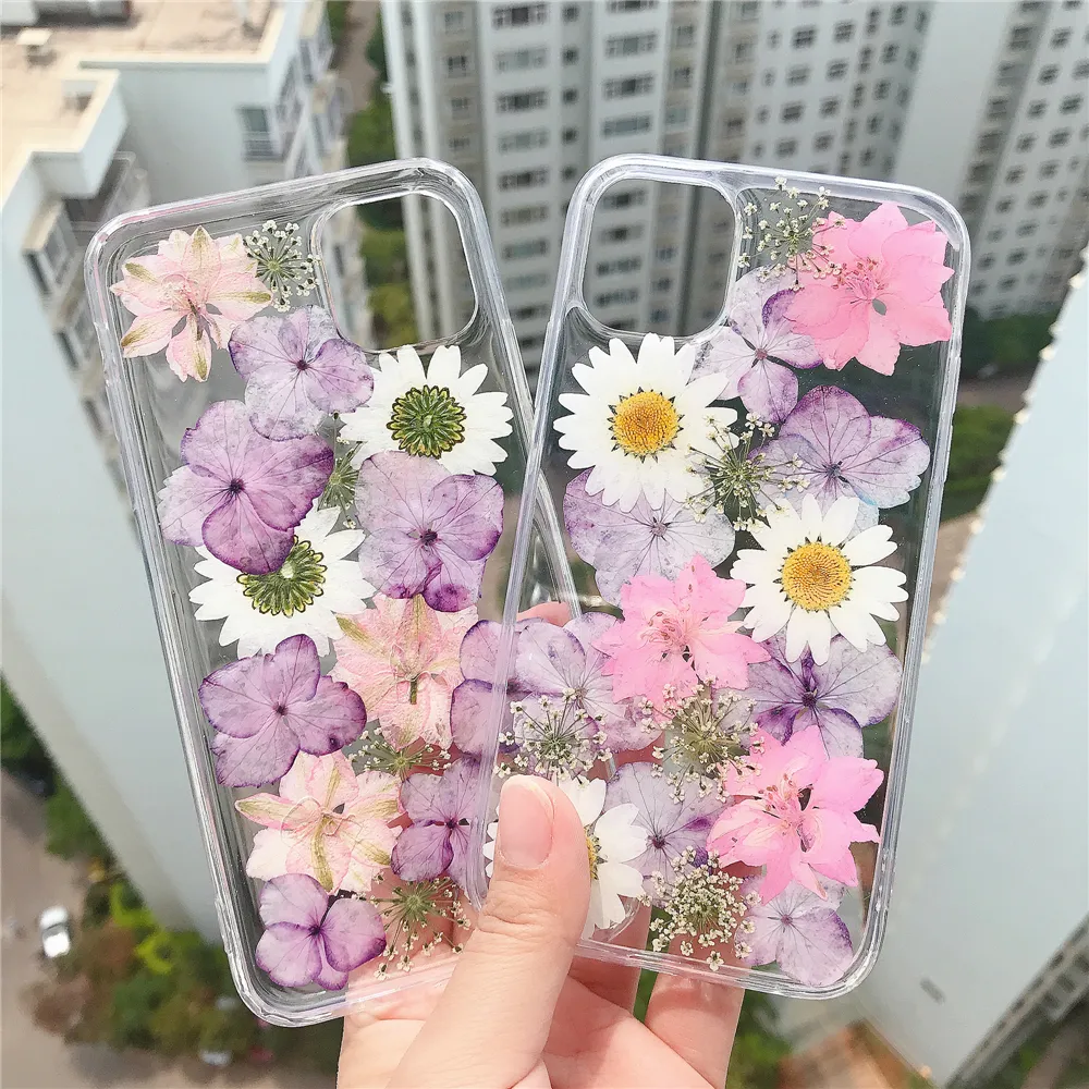 Jolie coque souple en TPU pour iphone, aux motifs des fleurs séchées, pressées, accessoire pour modèle 13, 11pro max, 12