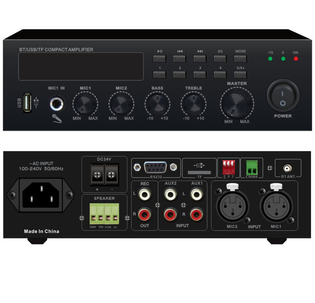 2024 New Factory Low Price DC24V Remote Control MP3/TF//EMC/RS232 Control 60W 120W 240W Mixer Amplifier