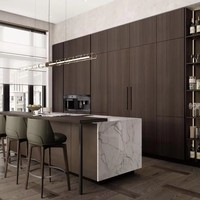Kabinet Dapur Modular Modern Kelas Atas dengan Veneer Kayu dan Keran untuk Apartemen, Konstruksi Papan Melamin