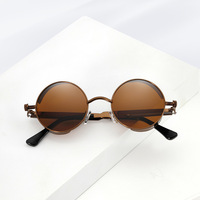 Lunettes de soleil classiques rétro rondes UV400 pour hommes, polarisées, monture épaisse en métal, charnière à ressort, pour la conduite en extérieur et les voyages