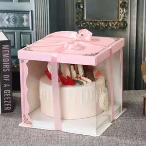 6 8 10 12 pouces Boîte à Gâteau Translucide Rose/<span class=keywords><strong>Bleu</strong></span>/<span class=keywords><strong>Blanc</strong></span> Pour Anniversaire Baptême Livraison Emballage - Product Image 4
