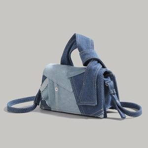 Bolso de hombro personalizado Blue <span class=keywords><strong>Jeans</strong></span> para <span class=keywords><strong>mujer</strong></span>, nuevo diseñador de fábrica, bolso con asa superior, retales cruzados diagonales, resistente al agua - Product Image 2