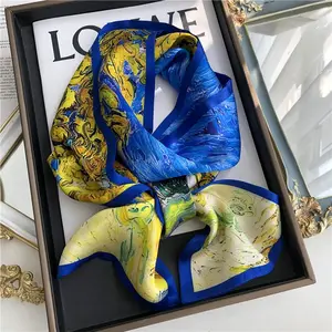 100% Pure Silk Fabric Long Double-Layered Neck Scarf Elegant Style Printed Ladies European Handkerchief 16*145CM