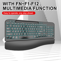 Clavier ergonomique sans fil USB 2,4 G à 107 touches, nouveau, pleine taille, avec repose-poignets rembourré et support pour téléphone pour ordinateur portable